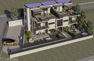 Modern new building, apartment on the ground floor with a yard, near Poreč, Istria