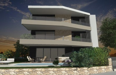 Apartment in a new building, on the ground floor with a swimming pool, in the center of Novigrad, Istria